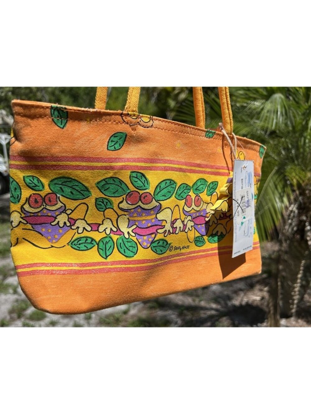 Sally Huss Tote Frogs Tropical Canvas Zipper Handbag Purse Shoulder Bag Handmade